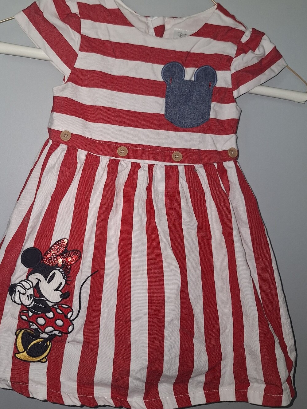DISNEY Baby MINNIE MOUSE DRESS  12-18 Months‎ Red White Stripe Nautical Cruise